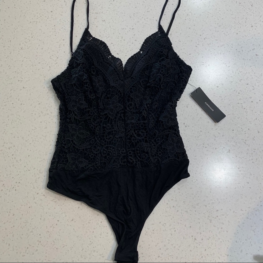Lulu’s black lace bodysuit cami